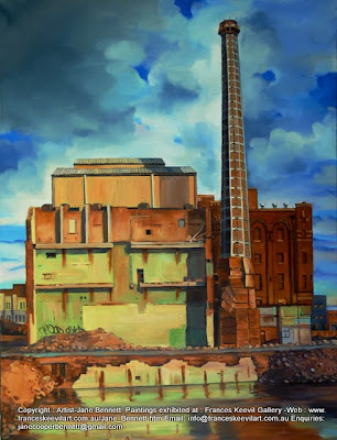 Plein air oil painting of the Carleton United Brewery site being demolished, painted by industrial heritage artist Jane Bennett Plein air oil painting of the Carleton United Brewery site being demolished, painted by industrial heritage artist Jane Bennett